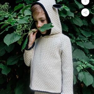 OEUF Baby Alpaca Sheep Ear Hooded Zip Up Back Unisex Jumper Sweater